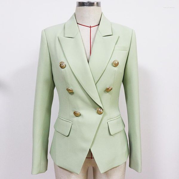 Costumes pour femmes de haute qualité, joli Blazer classique de styliste, boutons lions en métal, veste à Double boutonnage, vert tendre