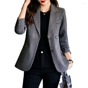 Trajes de mujer Chaqueta a cuadros de alta calidad para mujer Chaqueta de manga larga con un solo pecho Ropa de trabajo de negocios para mujer Chaqueta formal con bolsillo