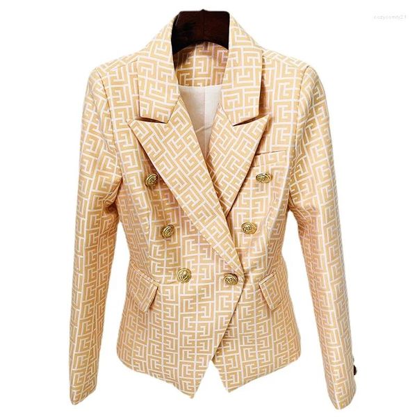 Trajes de mujer de alta calidad americana de otoño e invierno 2024 en chaquetas de mujer con botones dorados ajustados con estampado de laberinto Jacquard