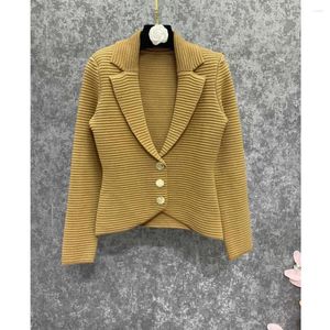 Costumes pour femmes de haute qualité femmes automne hiver tempérament senior sens kaki mince tricoté blazer veste manteau