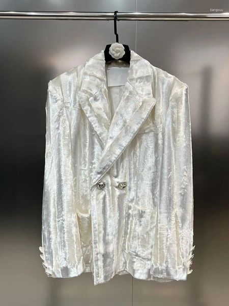 Trajes de mujer HIGH STREET 2024 Est diseñador abrigo con cuentas elegante chaqueta de terciopelo con botones de diamante sueltos