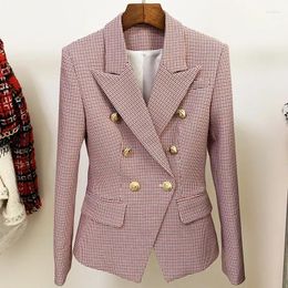 Costumes pour femmes HIGH STREET Est 2023 Veste de créateur classique boutons en métal Double boutonnage coupe ajustée Blazer pied-de-poule