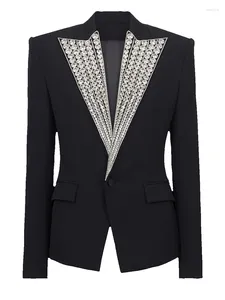 Costumes pour femmes HIGH STREET Est 2024 Veste de créateur de mode Strass Diamants Strass Perlé Simple Bouton Blazer