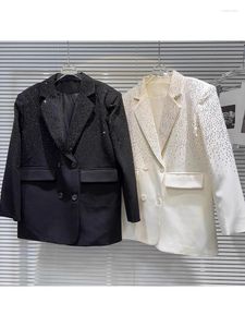 Costumes pour femmes HIGH STREET Est Fashion 2024 Veste de créateur Double boutonnage Boucle Strass Diamants Blazer perlé