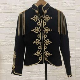 Damespakken Hoogte Kwaliteit Luxe kralen Bandagejas Zwart lange mouw Gold Ling Rayon Bandave Jacket Avond feestjurk