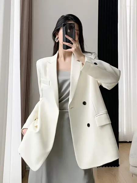 Costumes pour femmes Insozkdg 2023 Luxe Rétro Blanc Blazer Femmes À Manches Longues Mode Coréenne Printemps Automne Veste Bureau Dame Affaires Casua