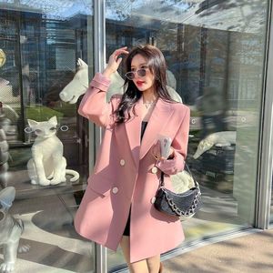 Damespakken Insozkdg 2023 Spring herfst Women Pink Blazers Top trendy mode Loose heldere zijdezacht gladde textuurpak jas vrouw