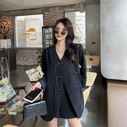 Trajes para mujeres Insozkdg 2024 Spring/Autumn Women Wide Black Blazer Capricon Chaqueta suelta Diseño adelgazante ropa de alta calidad