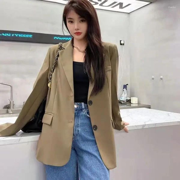 Trajes para mujeres Insozkdg Brown Women Trait Jacket 2024 Spring Outum Casual Llower Throw Top de alto nivel Tops de blazer pequeño