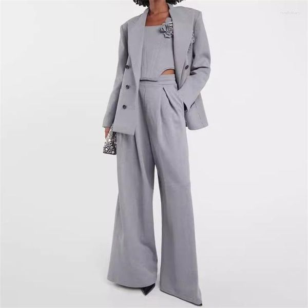 Veste de costume pour femmes, décoration florale 3D, manteau de costume, mode coréenne, Double boutonnage, Slim Fit, Blazer Y2k, automne 2023