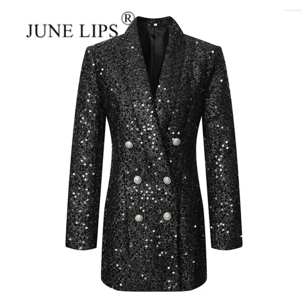 Costumes pour femmes juin lèvres 2024 printemps noir paillettes Double bouton costume manteau de haute qualité en gros