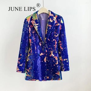 Costumes de femmes juin lèvres 2024 Spring / été velours sequins couleurs changeant à manches longues slim et minceur de costume en gros