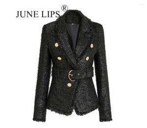 Costumes de femmes juin lèvres 2024 printemps / été du design de mode sens noir slim slim double poitrine de courroie de ceinture manteau de haute qualité wholesa