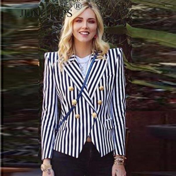 Costumes de femmes juin lèvres 2024 Fashion printemps / été rétro Stripe Slim Fit Double Breasted Top Coat Suit en gros de haute qualité