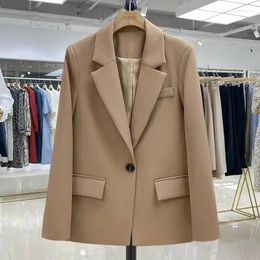 Trajes de Mujer Blazer Caqui Moda Casual Blazers para Estudiantes Chaqueta de Traje de Manga Larga Ropa de Abrigo para Mujer Tops Elegantes Abrigo Negro con un botón