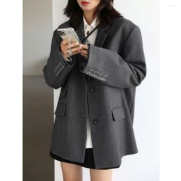 Damespakken Koreaanse blazer dames manchet borduurwerk brede schouderkantoor dame herfst losse bovenkleding stijlvol casual vrouwelijke jas 2023