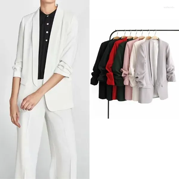 Costumes pour femmes Mode coréenne Blazer sans bouton Costume Femmes Simple Col V profond Couleurs solides Casual Bureau Ville Lady Travail Manteaux mi-longs