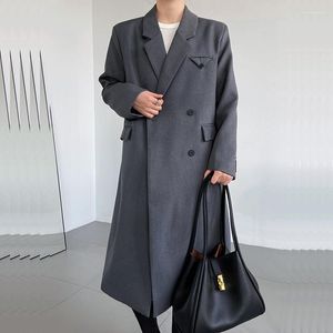 Damespakken Koreaanse Midden-Length Women Suit jas Grijs Zwart Spring Losse geknipte kraag met één borste lange mouw vrouwelijke blazers overjas