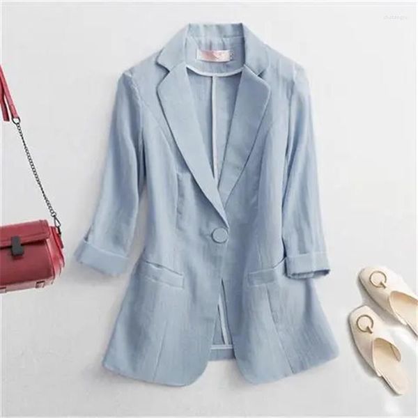 Costumes pour femmes coréen petit costume veste femmes mince sept-quarts manches court printemps été manteau 2023 rayé Blazers vêtements d'extérieur