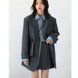 Trajes de mujer coreano Primavera Verano mujer Casual Blazer gris azul moda suelta mujer abrigo manga larga prendas de vestir exteriores Oficina señora elegante