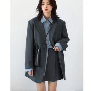 Costumes pour femmes coréen printemps été femmes blazer décontracté gris bleu mode ample femme manteau à manches longues vêtements d'extérieur bureau dame élégant