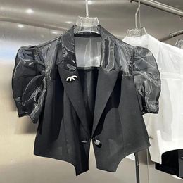 Suisses pour femmes Style coréen Elegant Blazers Blazers Lady Summer Bubble Sleeve One Button Veste Femme Châchage décontracté Shirts Femme Mabet
