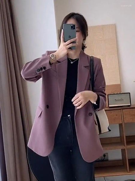 Costume violet de style coréen pour femmes, haut décontracté, élégant, Texture de haute qualité, simple boutonnage, petite veste Blazer, printemps 2024