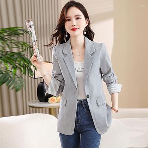 Costumes pour femmes Style coréen Femmes Smart Casual Blazers Kaki Gris Noir Rayé Manchette Conception Costume Vestes Bureau Lady Loisirs Tenues 4 Saison