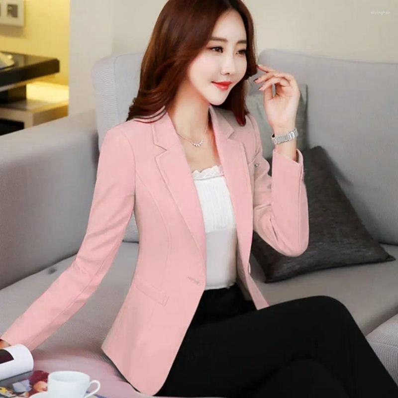 Kvinnors kostymer koreansk vändkrage affärs blazer arbete enkel knapp kvinnlig kostym jacka pendlare elegant dam