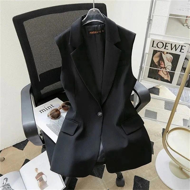 Women's Suits Korean Vest 2024 Spring Summer Blazer Slim Sleeveless Jacket Fashion Wild Lined Coat Single Buckle Suit