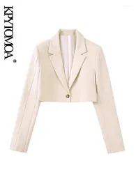 Costumes pour femmes KPYTOMOA Femmes Mode Bouton Avant Recadrée Blazer Manteau Vintage Col Cranté À Manches Longues Femelle Survêtement Chic Veste Femme