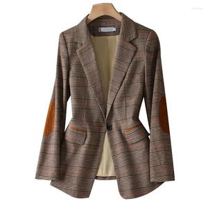 Costumes pour femmes dames décontracté café Plaid Blazer femmes à manches longues bouton unique mince veste manteau pour automne hiver vêtements d'extérieur pour femmes 4XL