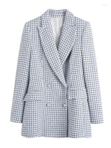 Costumes pour femmes, veste en Tweed Chic à manches longues, magnifique bouton, Slim Fit, Blazer à carreaux, manteau épais de bureau décontracté printemps automne