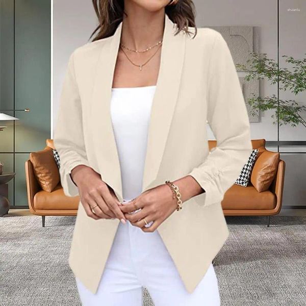 Trajes de mujer Lady Blazer Manga larga Cárdigan de punto abierto Solapa Sólido Delgado Suelto Negocios Formal OL Estilo de viaje Oficina de otoño Abrigo