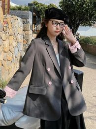 Costumes de femmes Lanmrem Blazer de style chinois pour les manches longues narquées en manteau à double poitrine rose 2024 2DA5907