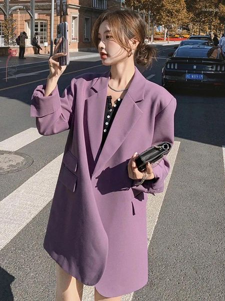 Costumes pour femmes LANMREM Style coréen Blazer violet femmes col cranté bouton unique manteau ample mode 2024 vêtements de printemps 24904