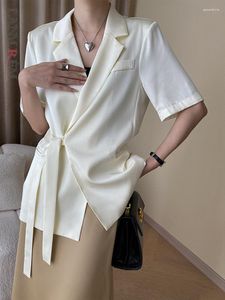Costumes féminins Lanmrem Blazers légers pour les femmes notées à manches courtes Bandage Chic Coats Office Lady Summer Fashion Vêtements 2da1683