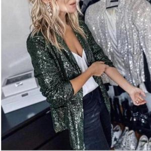 Costumes de femmes revers Femmes Blazer Elegant Shinny Sequins Office Lady Blazers Spring Summer Casual Long Mancheve Fashion Slim Female Veste Femme