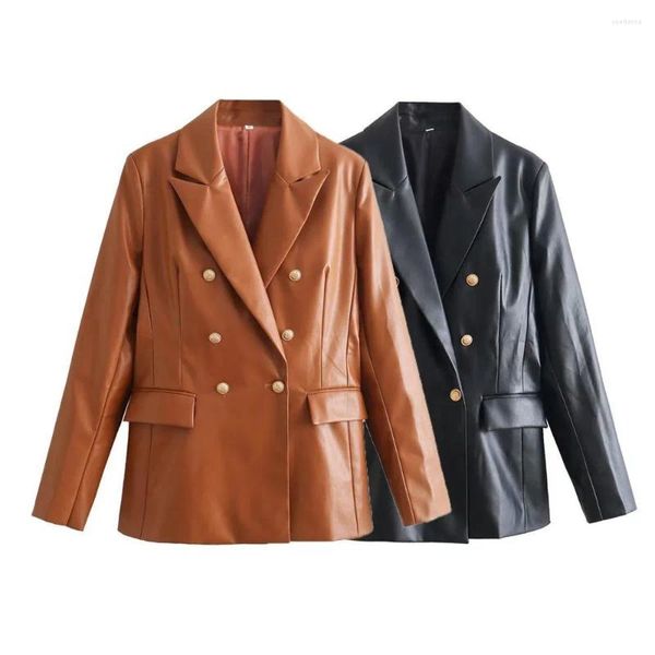 Costumes pour femmes veste en cuir pistolet revers Double boutonnage manteau vêtements de luxe femmes femme mode Blazers manteaux élégant Blazer