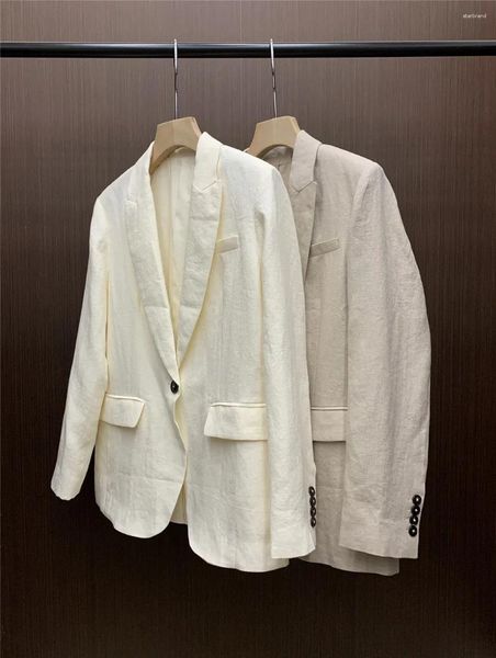 Costumes pour femmes, veste Blazer en lin, manteau à col à bouton unique, vêtements féminins, printemps B C, 2024