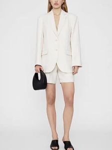 Costumes pour femmes mélange de lin Blazer droit 2023 automne à manches longues simple boutonnage col cranté dames blanc tempérament costume veste