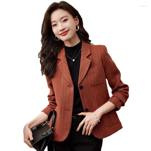 Trajes de mujer Manga larga Otoño Invierno Mujer Blazer Señoras Rojo Caqui Gris Azul Un solo pecho Mujer Ropa de trabajo de negocios Chaqueta formal