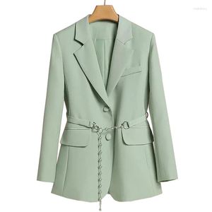 Trajes de mujer de manga larga para primavera y otoño, chaqueta Blazer para mujer, abrigo informal de un solo pecho para mujer, abrigo verde claro