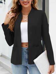 Damespakken Lange mouw Tops Cardigan Blazers Trending Shirt No Buttons Dames werken Khaki Paarse pocket jas mode vrouwelijk jas