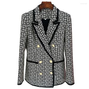 Costumes pour femmes longs printemps élégants Blazers 2024 bouton d'or dans les vestes dames labyrinthe graphique Jacquard ruban garniture Blazer noir