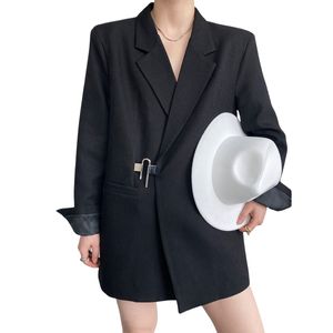 Femme ample longue robe Blazer noir femmes Blazers vestes costumes veste fête vêtements de cérémonie solide cranté Style de rue Punk