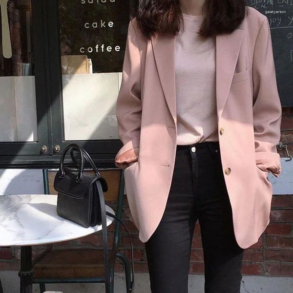 Costumes pour femmes Lucyever Style coréen bureau dames Blazer veste rose à manches longues lâche costume décontracté vestes femmes 2024 col cranté manteau