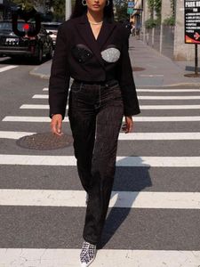 Costumes pour femmes LUXEENVY 2023 printemps/été petit costume haut mode féminine tempérament de trajet français noir