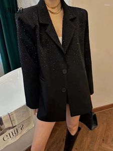 Costumes pour femmes Luxe surdimensionné strass Blazer pour femmes noir 2024 automne haute qualité col cranté vestes Lady Club mode INKEO