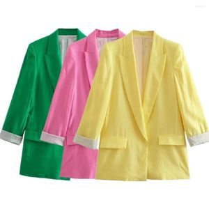 Damespakken Maxdutti Engeland -stijl modejack Muliticolor Casual Roll Up Sleeve Linnen Blazers Women Tops